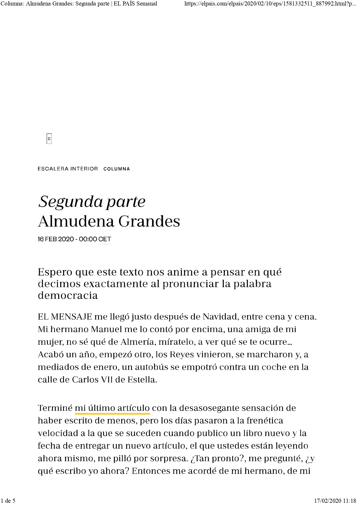 Columna Almudena Grandes Segunda parte EL PAÍS Semanal