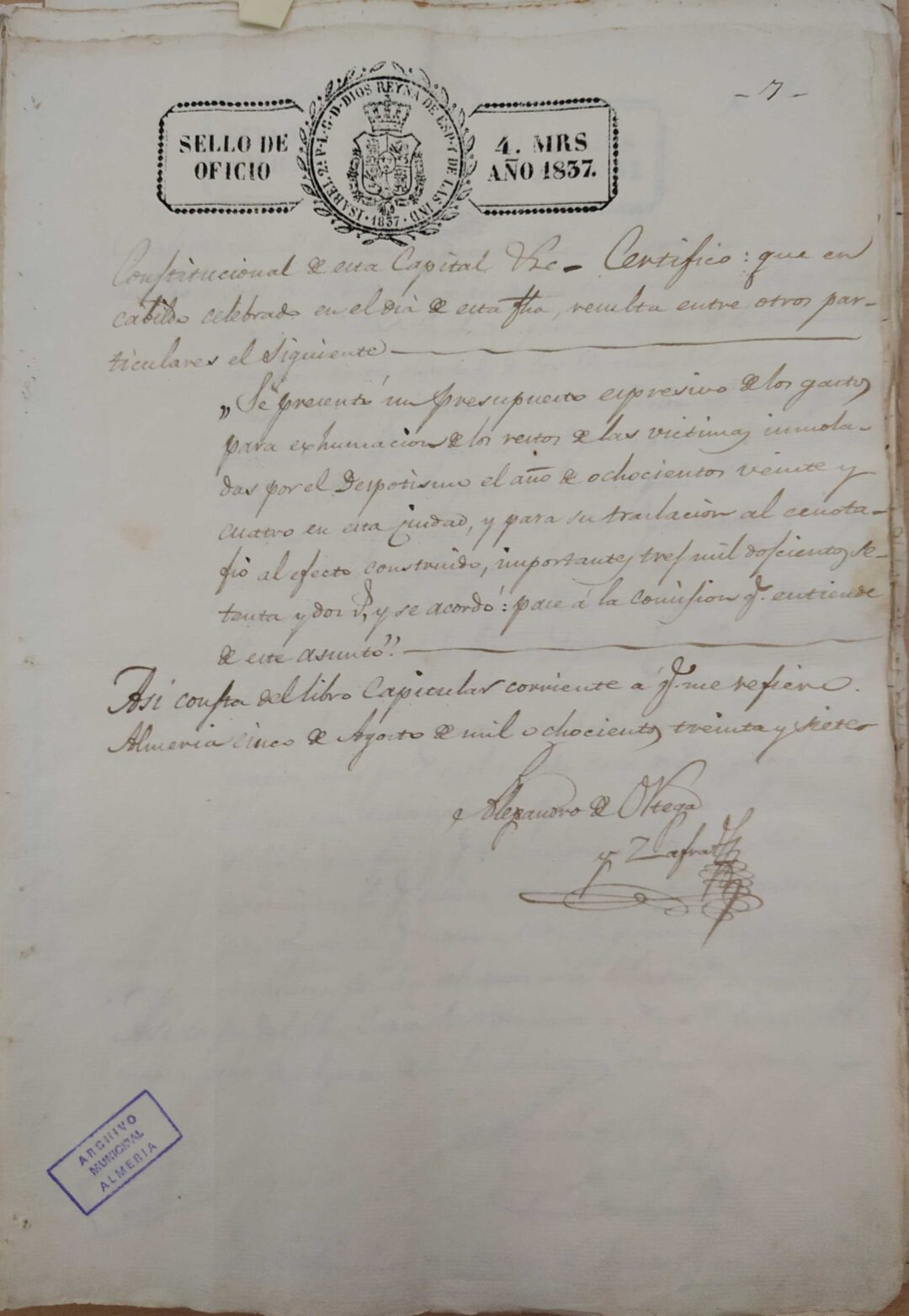 1837: Levantamiento primer cenotafio