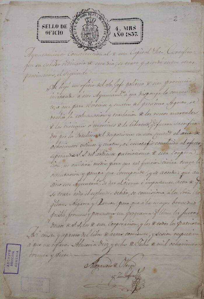 1837: Levantamiento primer cenotafio