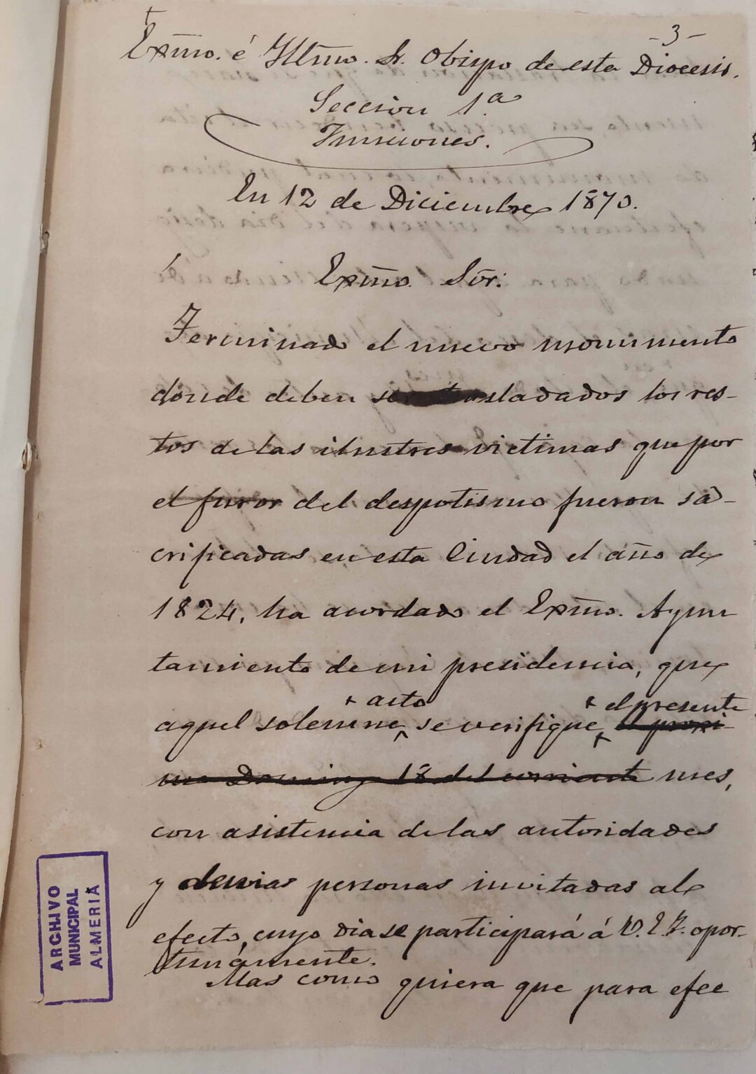 1870: Levantamiento Monumento de los Coloraos en Plaza de Cádiz (Puerta de Purchena)