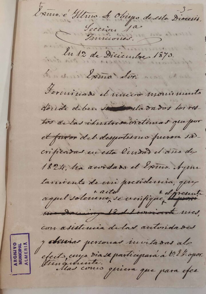 1870: Levantamiento Monumento de los Coloraos en Plaza de Cádiz (Puerta de Purchena)