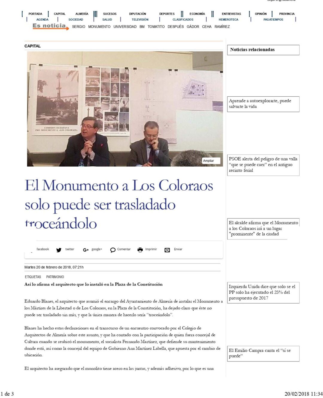 El Monumento a Los Coloraos solo puede ser trasladado troceándolo