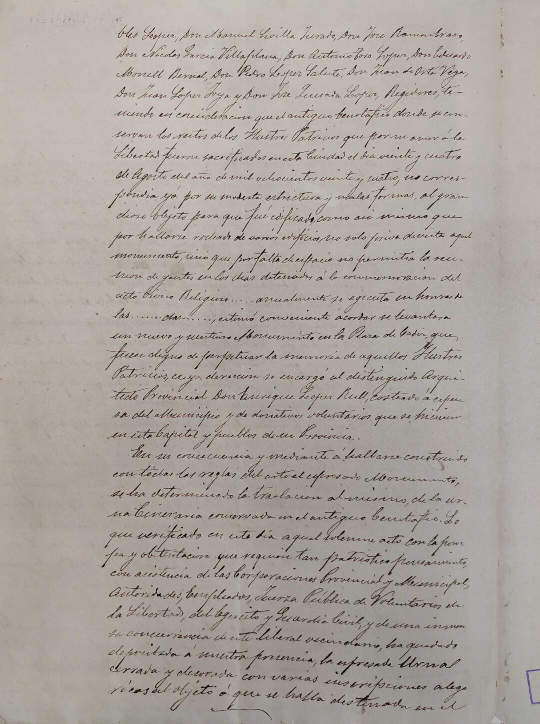 1899: Traslado restos mortales y del monumento a la Plaza de la Constitución (Plaza Vieja)